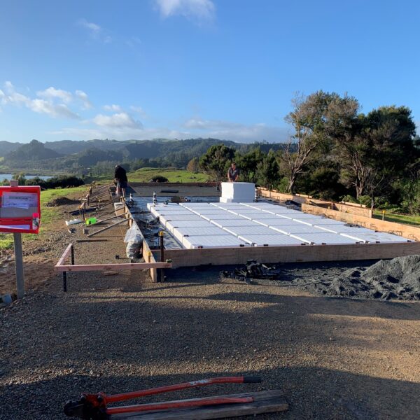 Rib raft house slab we prepared and laid in Whangaroa for Jennian Homes