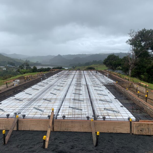 Rib raft house slab we prepared and laid in Whangaroa for Jennian Homes